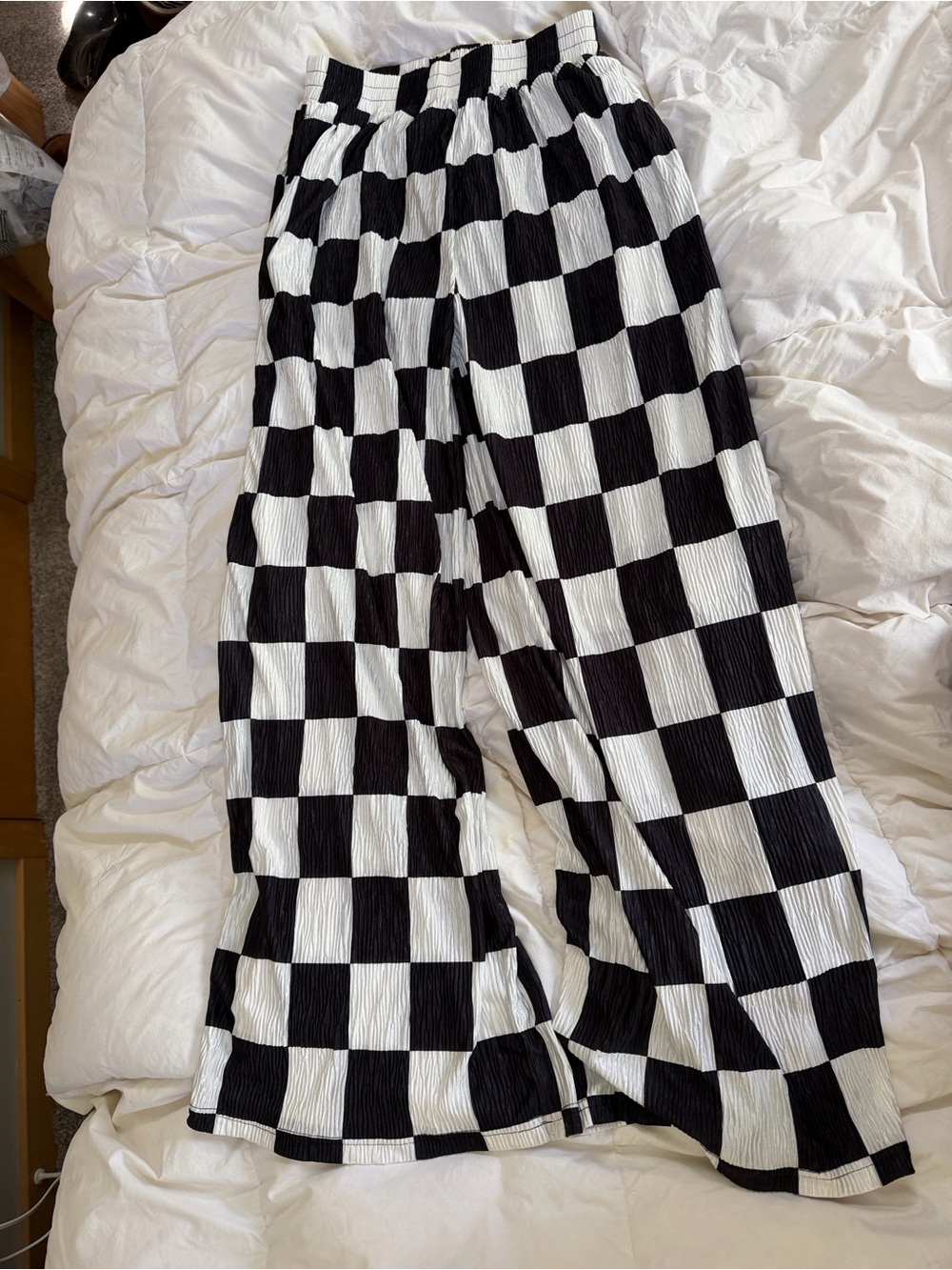Weekenders Black and White Checkerboard Wide-Leg Pants